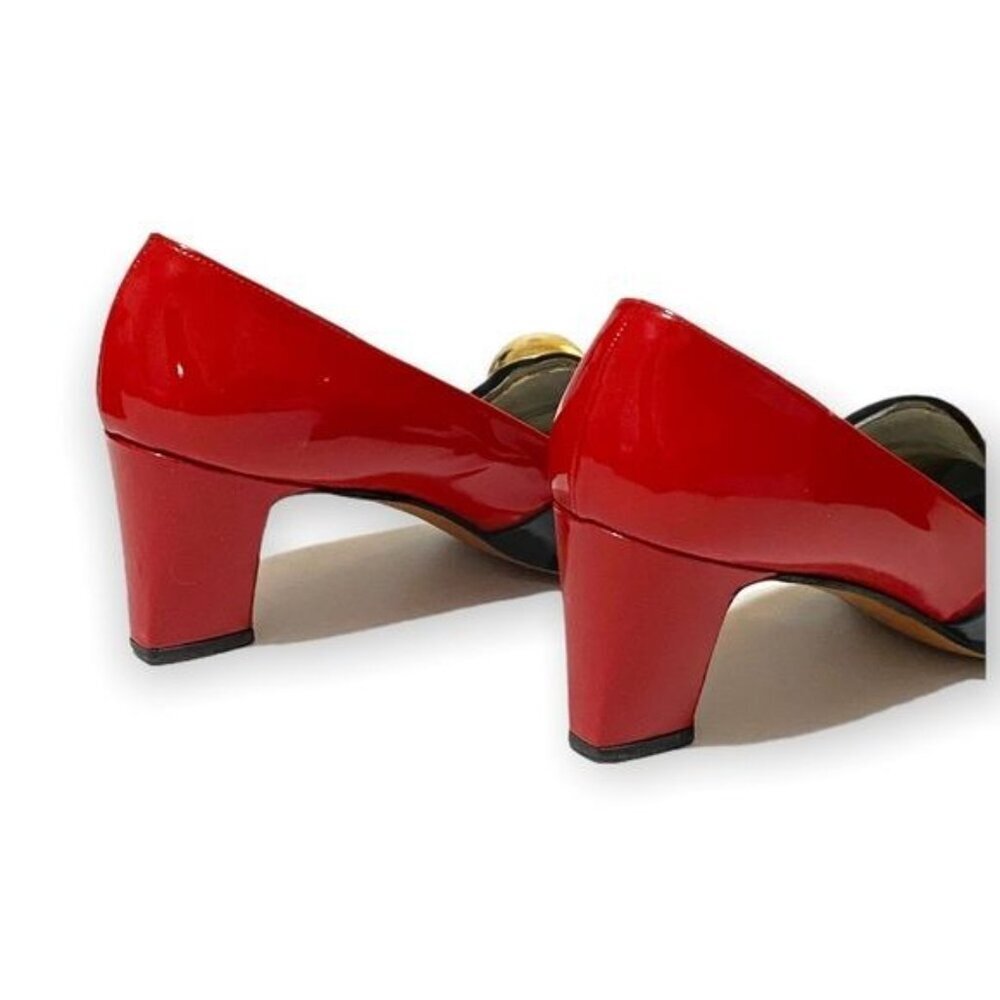 Vintage 1960s Herbert Levine Mod Patent Color Block Pumps Gold Orb Original Box - Picture 15 of 16